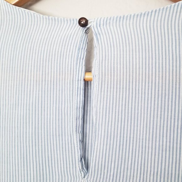 Pomandere Flutter Sleeve Top Blue Stripe 2 Cotton Hemp Blend Airy Lightweight - Picture 12 of 16
